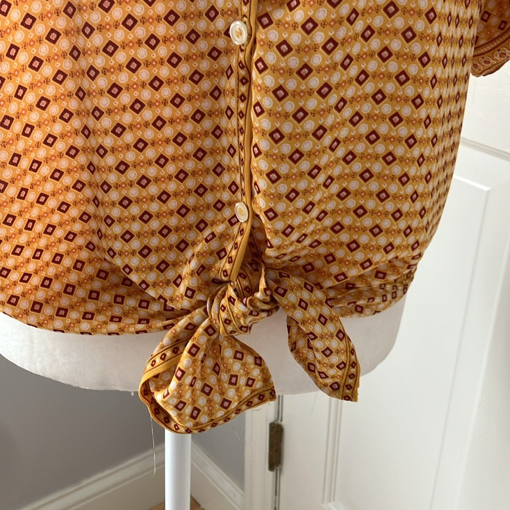 Gold yellow tie waist blouse top S - Picture 4 of 9